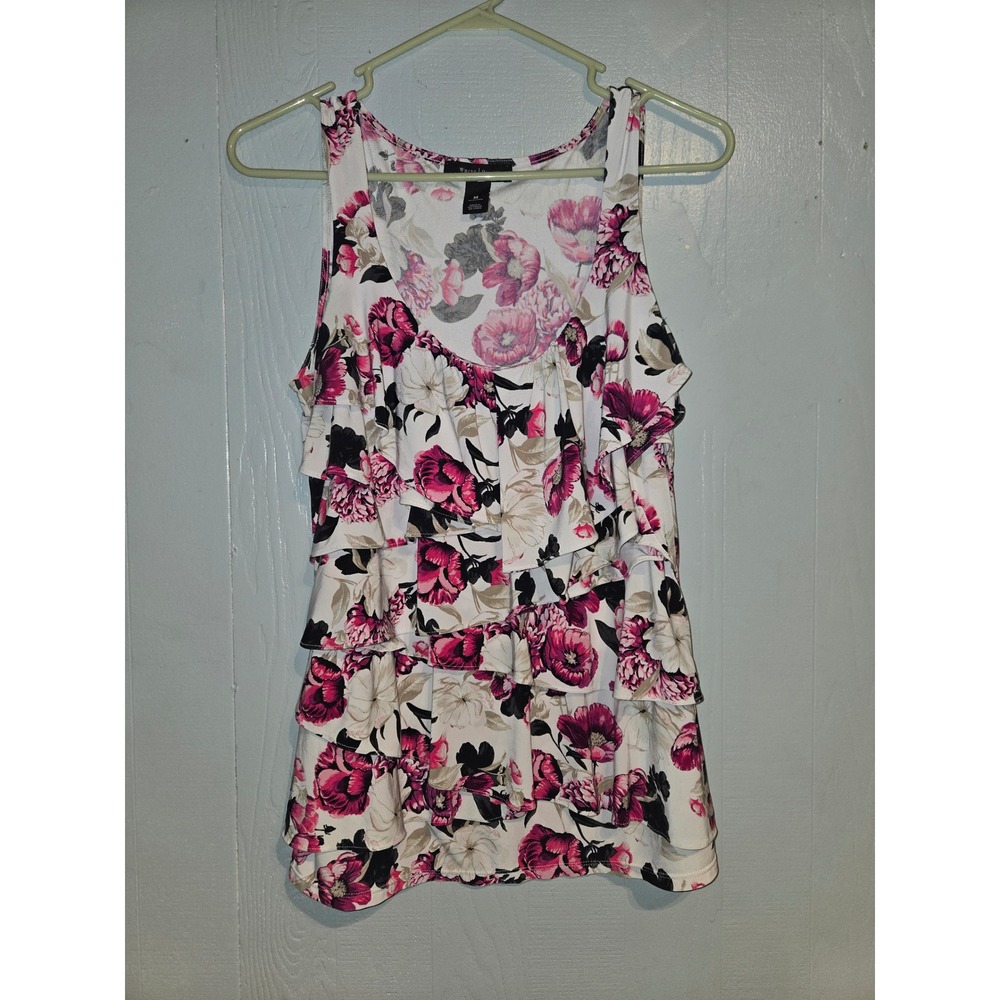 White House Black Market‎ Pink Floral Ruffle Tiered Tank Top Womens Medium